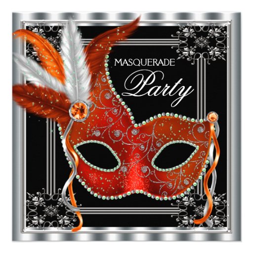 Elegant Black and Red Masquerade Party Custom Announcements