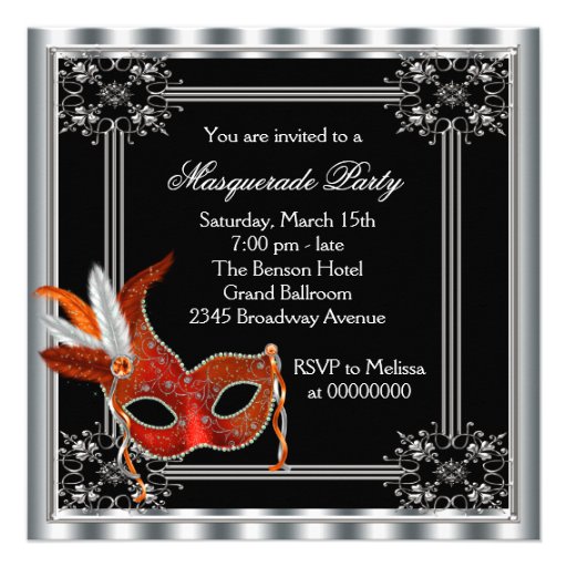Elegant Black and Red Masquerade Party Custom Announcements