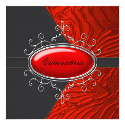 Elegant Black and Red Zebra Quinceanera Invites