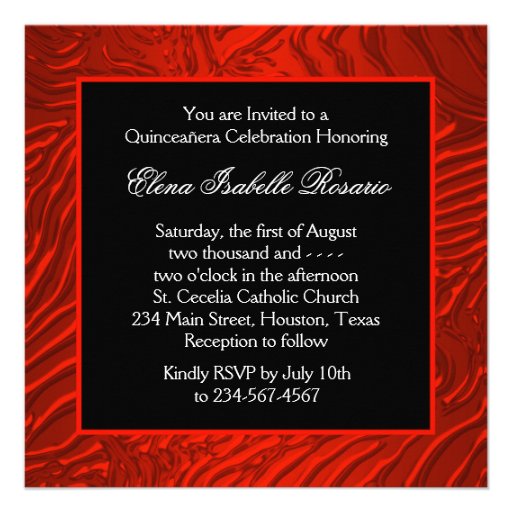 Elegant Black and Red Zebra Quinceanera Invites