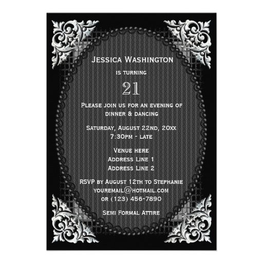 Elegant Black and Silver 21st Birthday Cards