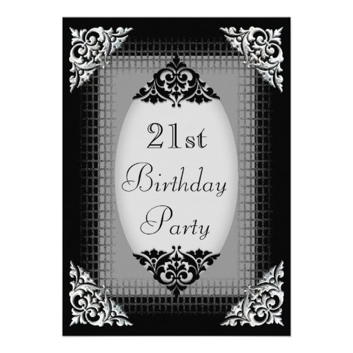 Elegant Black and Silver 21st Birthday Cards (front side)