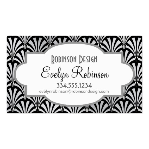 Elegant Black and Silver Art Deco Business Card (front side)