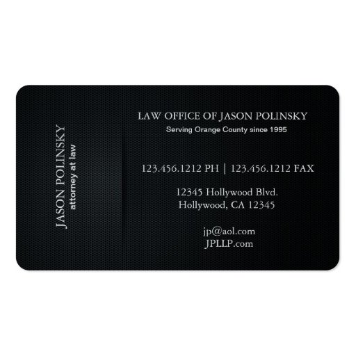 Elegant Black and Silver Attorney At Law Business Card Template (back side)