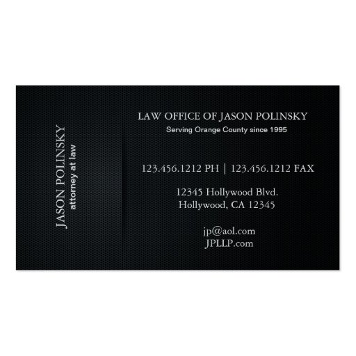 Elegant Black and Silver Attorney At Law Business Card (back side)