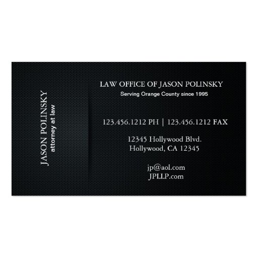 Elegant Black and Silver Attorney At Law Business Card (back side)