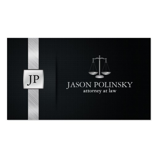 Elegant Black and Silver Attorney At Law Business Card (front side)