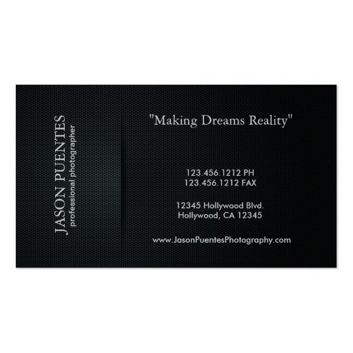 Elegant Black and Silver Professional Photographer Business Card Template (back side)