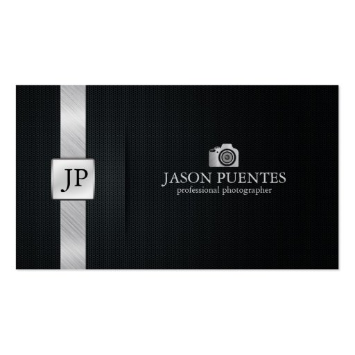 Elegant Black and Silver Professional Photographer Business Card Template (front side)