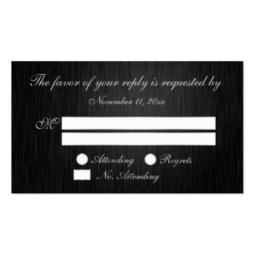 Elegant  Black and Silver RSVP Cards Business Cards (back side)