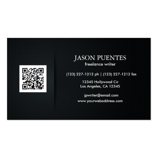 Elegant Black and Silver Writer's Business Card (back side)