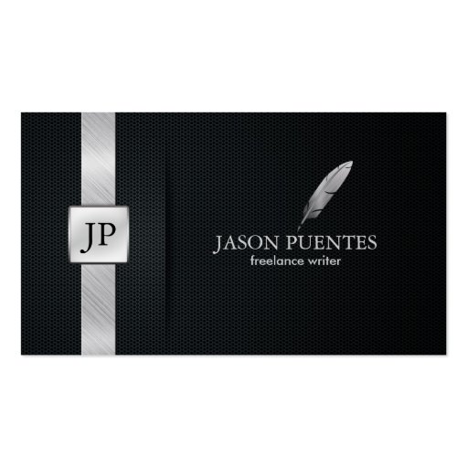 Elegant Black and Silver Writer's Business Cards (front side)