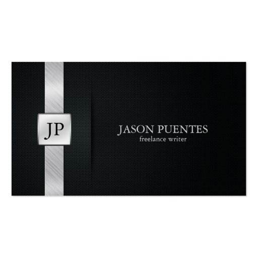 Elegant Black and Silver Writer's Business Cards (front side)