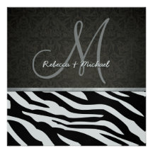Elegant Black and Silver Zebra stripes & Damask Personalized Invite