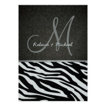 Elegant Black and Silver Zebra stripes & Damask Custom Announcement