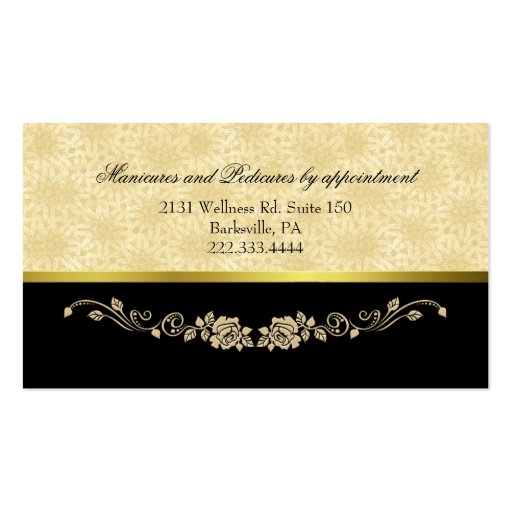Elegant Black and Tan Damask Business Card (back side)
