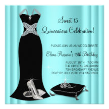 Elegant Black and Teal Blue Quinceanera Personalized Announcement