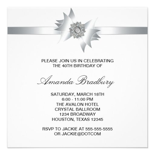Elegant Black and White 40th Birthday Party Custom Announcement