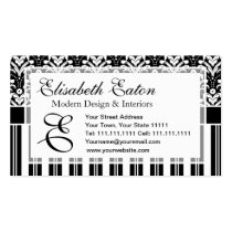 Elegant Black and White Art Deco Damask Stripes business cards