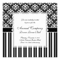 Elegant Black and White Art Deco Damask Stripes invitations