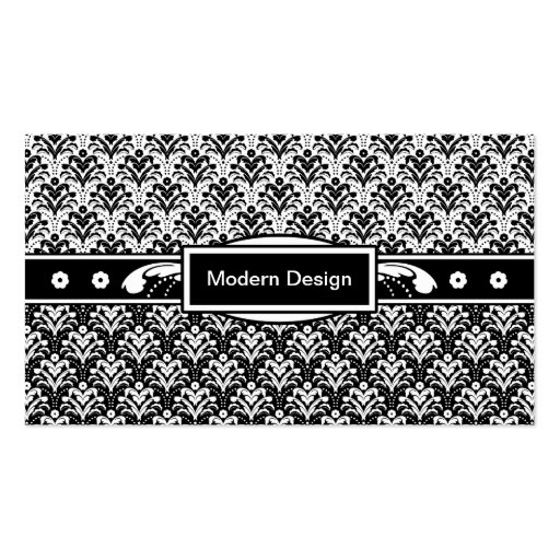 Elegant Black and White Art Deco Floral Damask Business Card Template (back side)