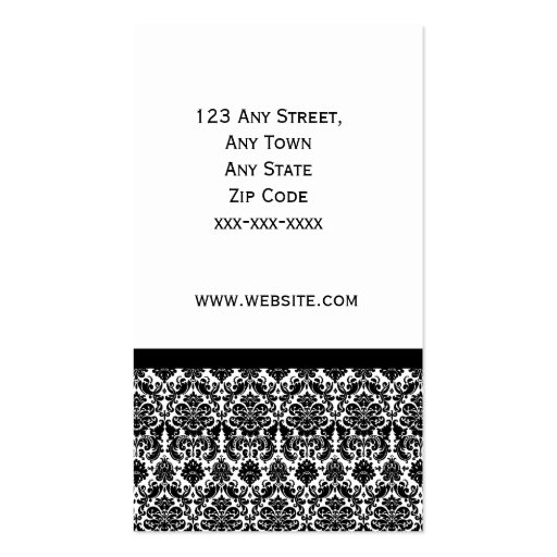 Elegant Black and White Damask Busines Card Business Card Template (back side)