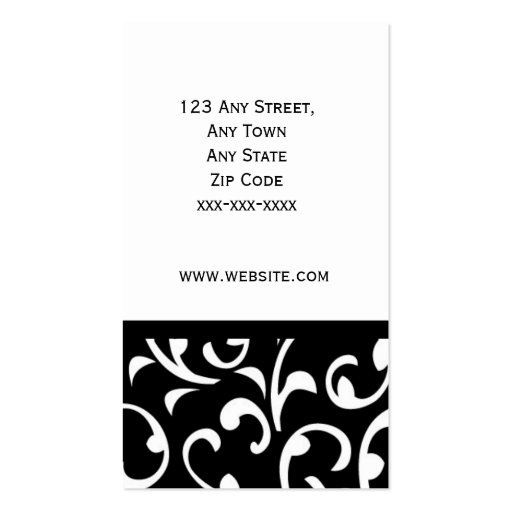 Elegant Black and White Damask Business Card (back side)