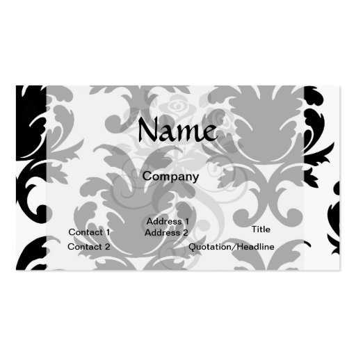 elegant black and white damask business cards (front side)