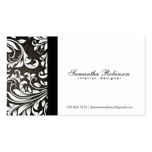 Elegant Black and White Damask Interior Design Business Card Templates (front side)