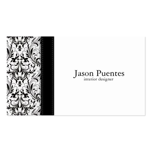 Elegant Black and White Damask Interior Design Business Cards