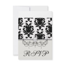 elegant black and white damask custom announcements