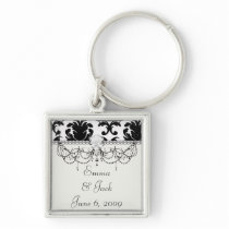 elegant black and white damask keychain