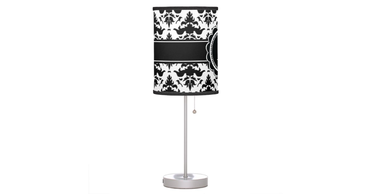 Elegant Black and White Damask Monogram Table Lamp Zazzle