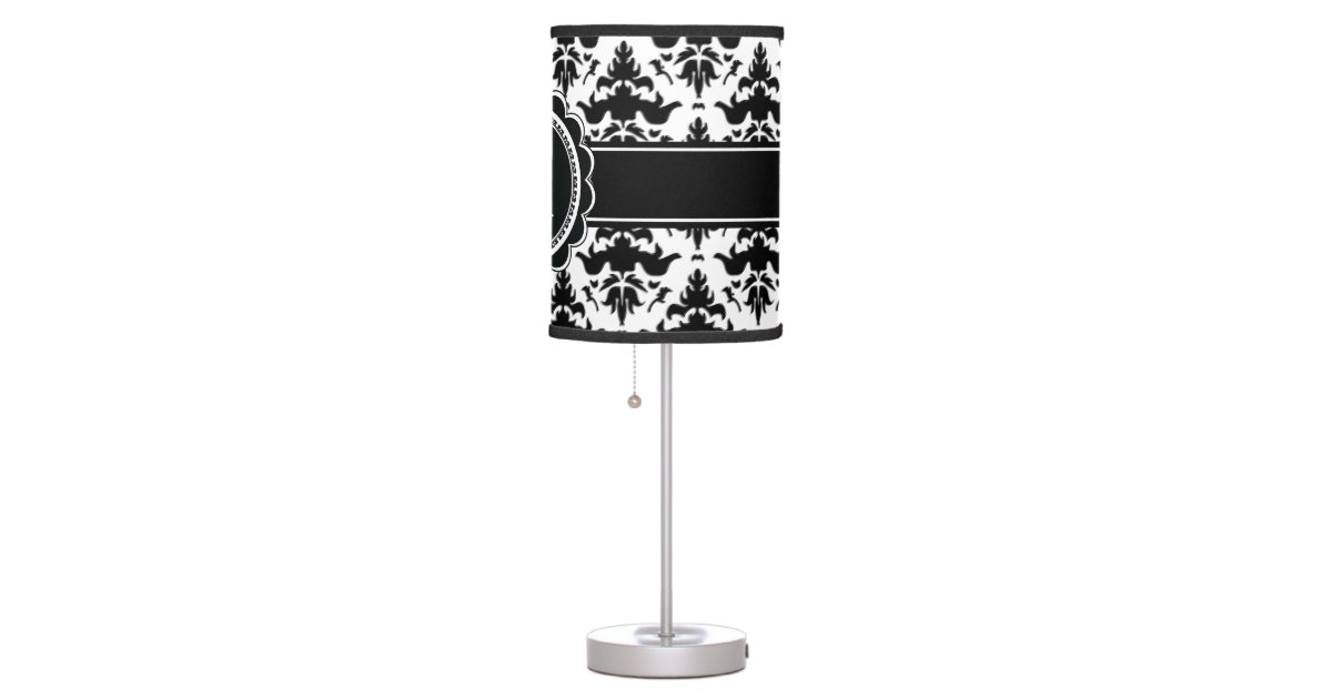 Elegant Black and White Damask Monogram Table Lamp Zazzle