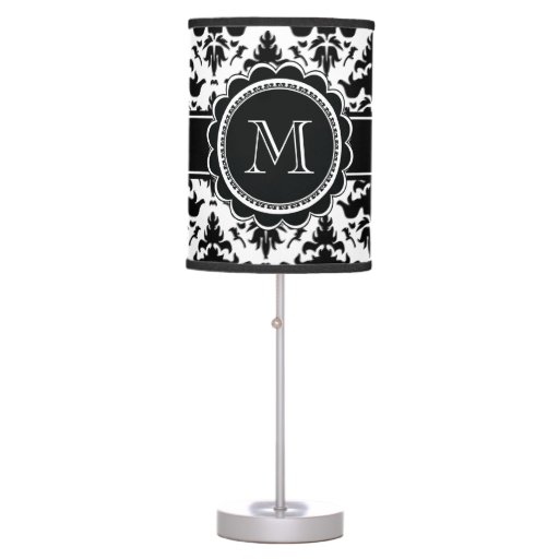 Elegant Black and White Damask Monogram Table Lamp Zazzle