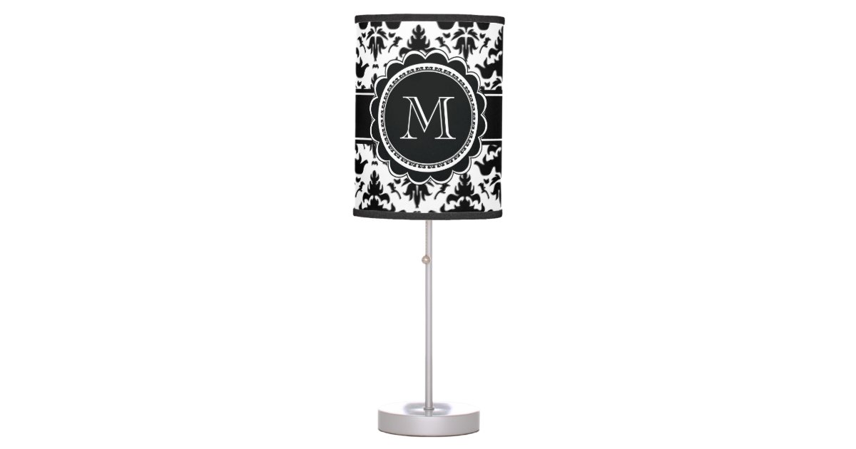 Elegant Black and White Damask Monogram Table Lamp Zazzle