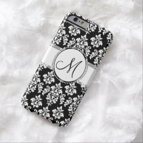 Elegant Black and White Damask Pattern Monogram Barely There iPhone 6 Case