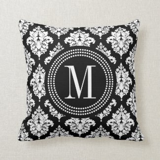 Elegant Black and White Damask Personalized Pillows