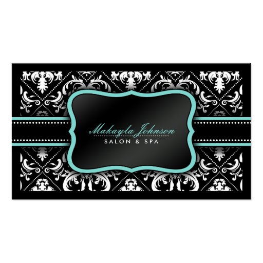 Elegant Black and White Damask Salon and Spa Business Card (front side)