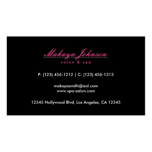 Elegant Black and White Damask Salon and Spa Business Card Template (back side)