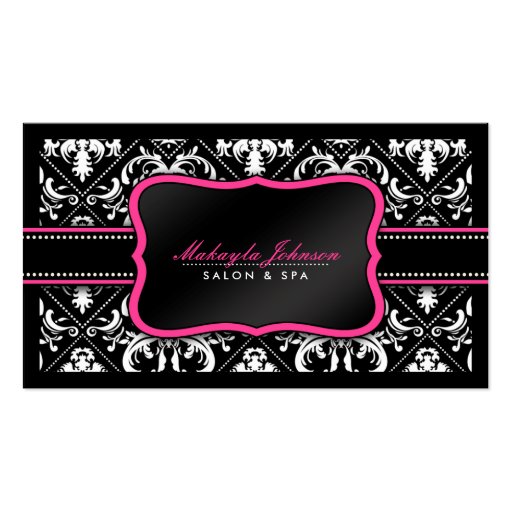 Elegant Black and White Damask Salon and Spa Business Card Template (front side)