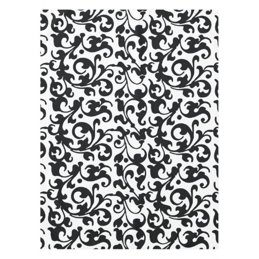 Elegant Black and White Damask Swirls Tablecloth Zazzle
