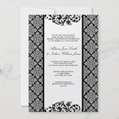 Elegant Black and White Damask Wedding Invitation
