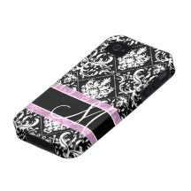 Elegant black and white damask with monogram vibe iPhone 4 cases