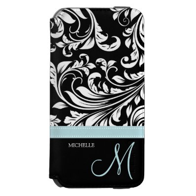Elegant Black and White Damask with Monogram iPhone 6/6S Wallet Case