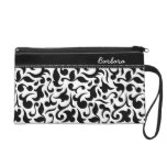 Elegant Black And White Damask Wristlet