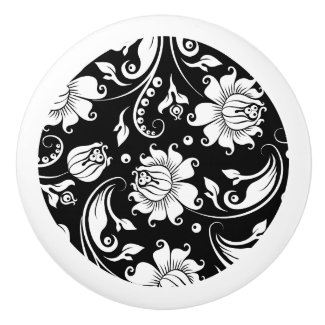 Elegant black and white damasks pattern ceramic knob