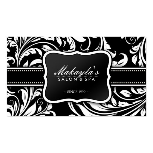 Elegant Black and White Floral Damask Salon Business Card Templates