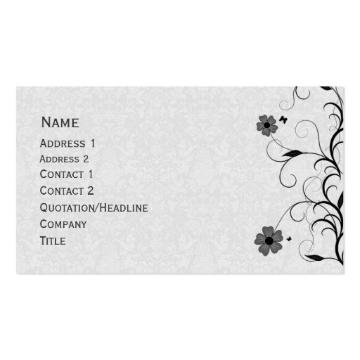 Elegant black and white floral design business cards (front side)