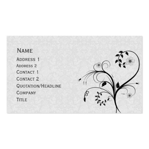Elegant black and white floral design business card template (front side)